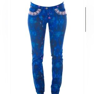 Maison Scotch Les Bon Vivants Cobalt Blue Printed Skinny Jeans 26/32 NWT $125